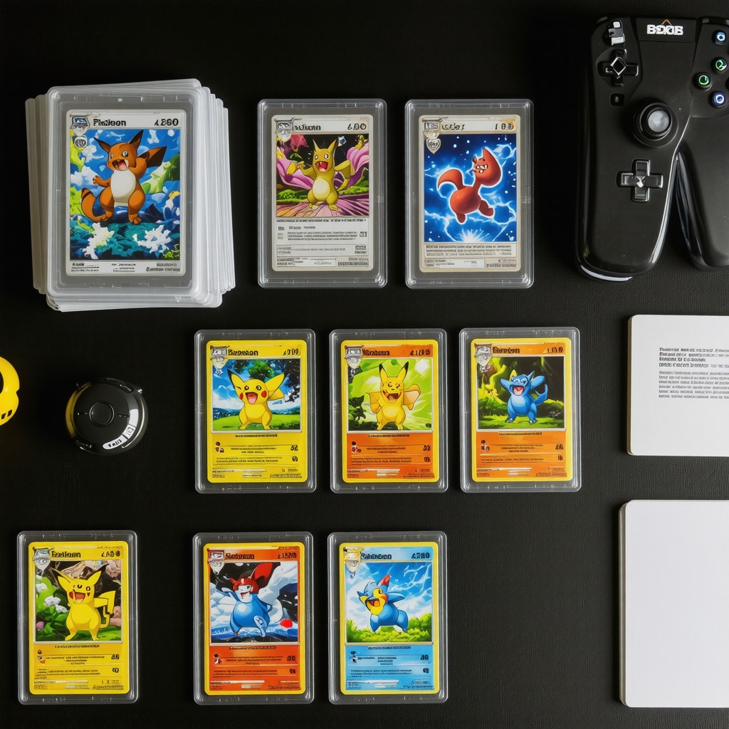 Workspace with CGC 10 Japanese Base Set Pokémon cards and digital authentication tools