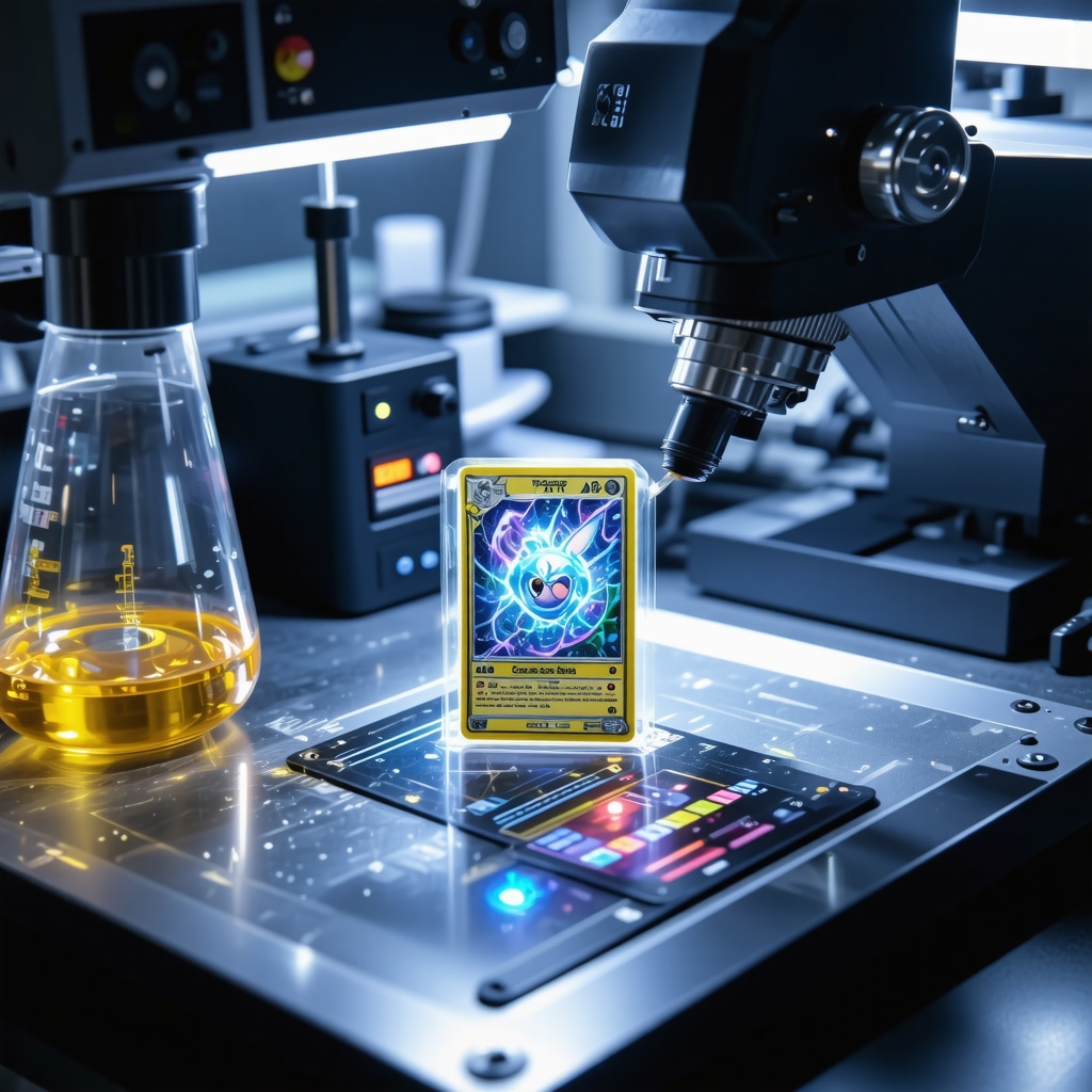 Laboratory analyzing a CGC 10 Japanese VSTAR Universe Pokémon card with advanced technology