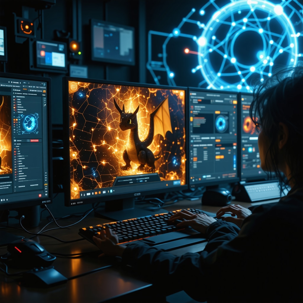 CGC Pristine 10 Japanese Charizard card under spectral imaging analysis with blockchain data visualization on monitors