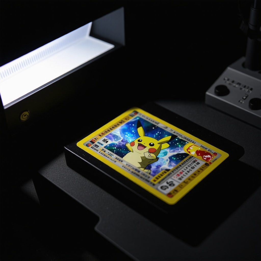 Advanced authentication tools analyzing a Japanese vintage holo rare Pokémon card