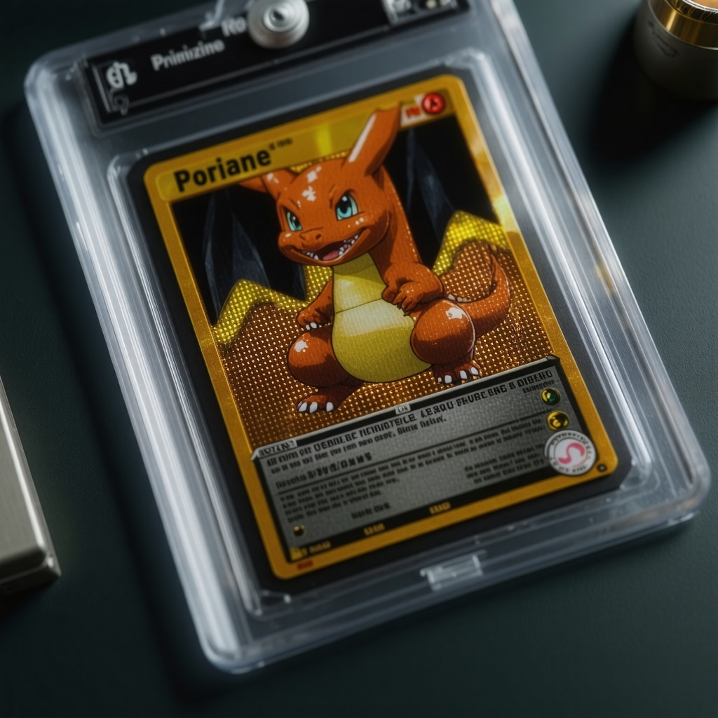 Scientific examination of a CGC Pristine 10 Japanese Charizard card showing holographic and print details