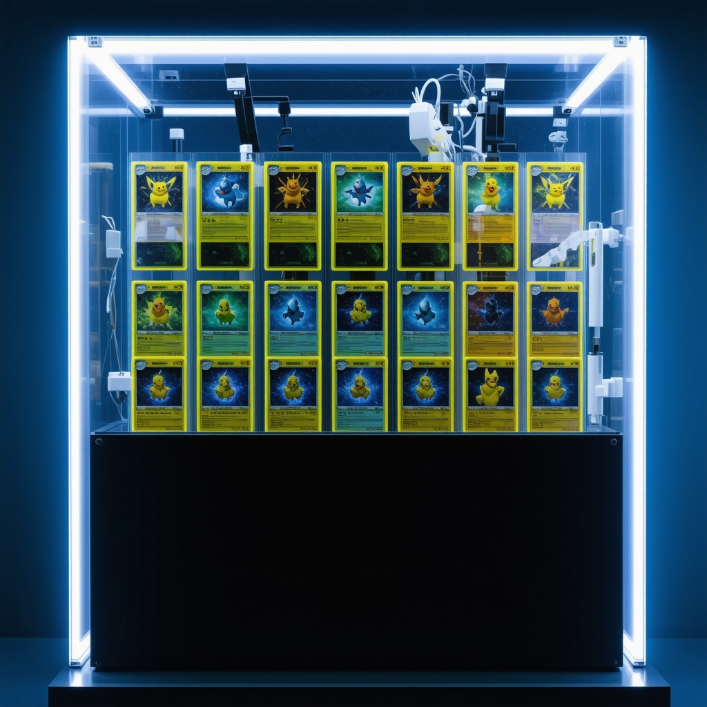 Climate-controlled preservation chamber with CGC 10 Japanese Base Set Pokémon cards displayed under UV-filtered lighting