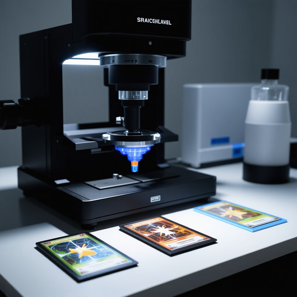 Laboratory with nano-coating application and spectral analysis on holographic Japanese Pokémon cards