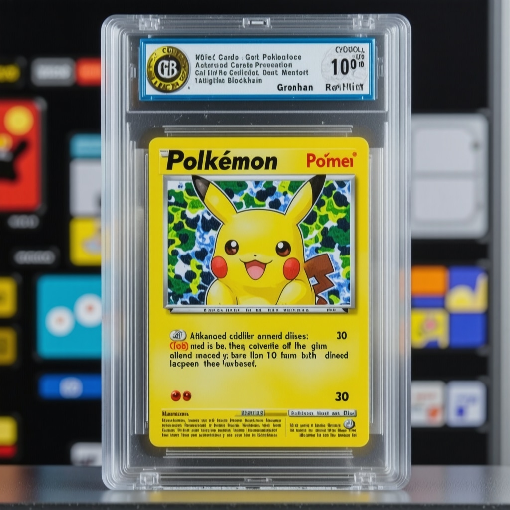CGC Gem Mint 10 Japanese Pokémon card in archival case with blockchain provenance symbols
