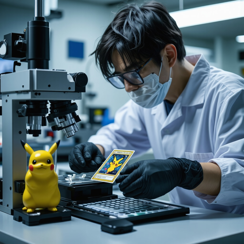 Scientist using hyperspectral imaging technology to authenticate CGC Gem Mint 10 Japanese Trainer card