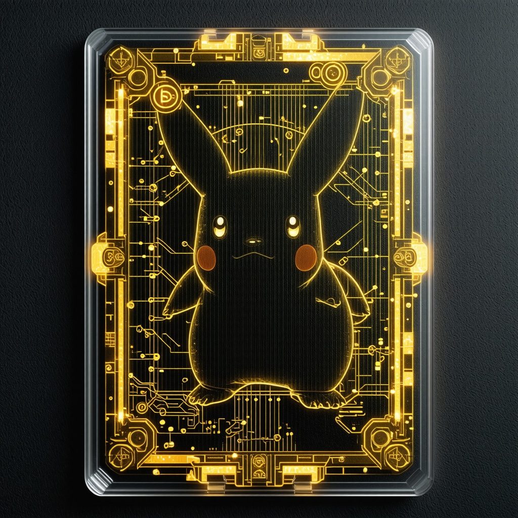 Digital ledger and blockchain authentication concept on high-grade Japanese Pokémon card