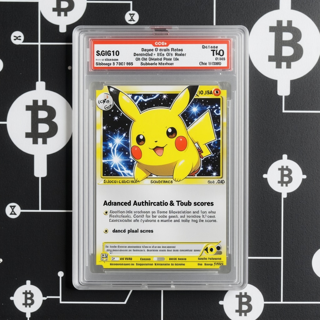 Close-up of a CGC 10 Japanese Pokémon card displaying subgrade details alongside blockchain authentication symbols
