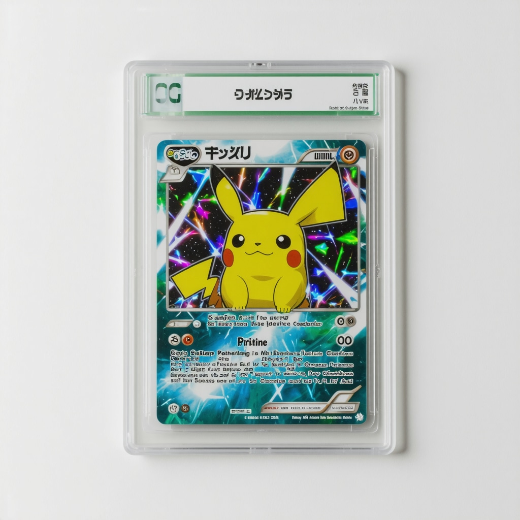 Close-up of CGC Pristine 10 graded Japanese Pokémon card showcasing sharp edges and vibrant holographic art in UV-protected case