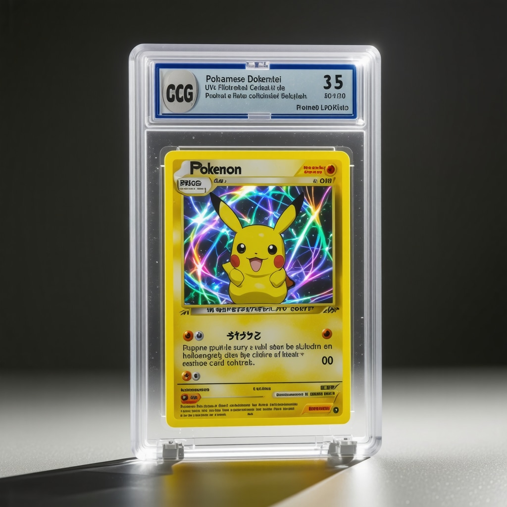 CGC-graded Japanese Pokémon promo card in protective case under UV-filtered lighting