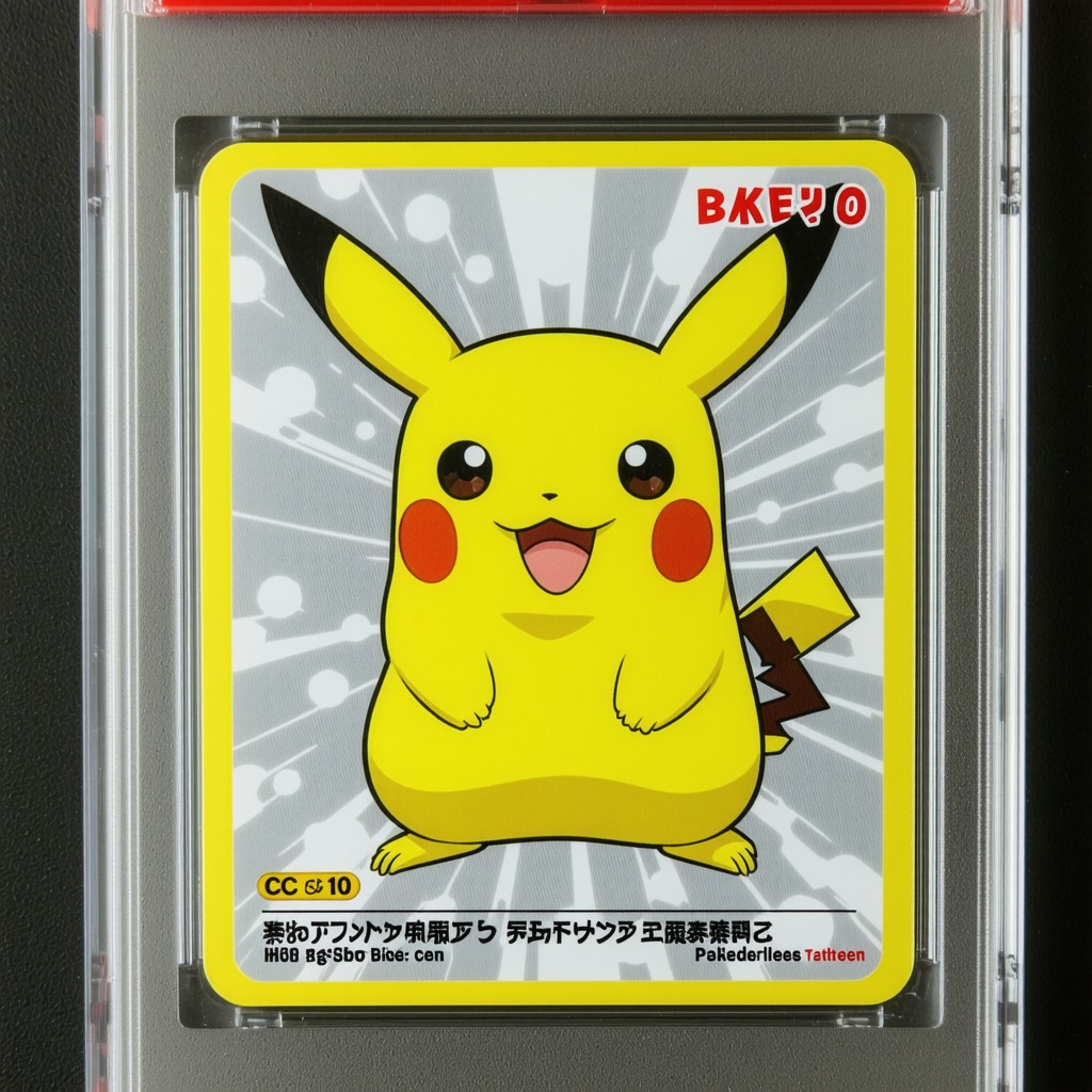 Magnified view of CGC 10 graded Japanese Base Set Pokémon card showing holographic and printing details