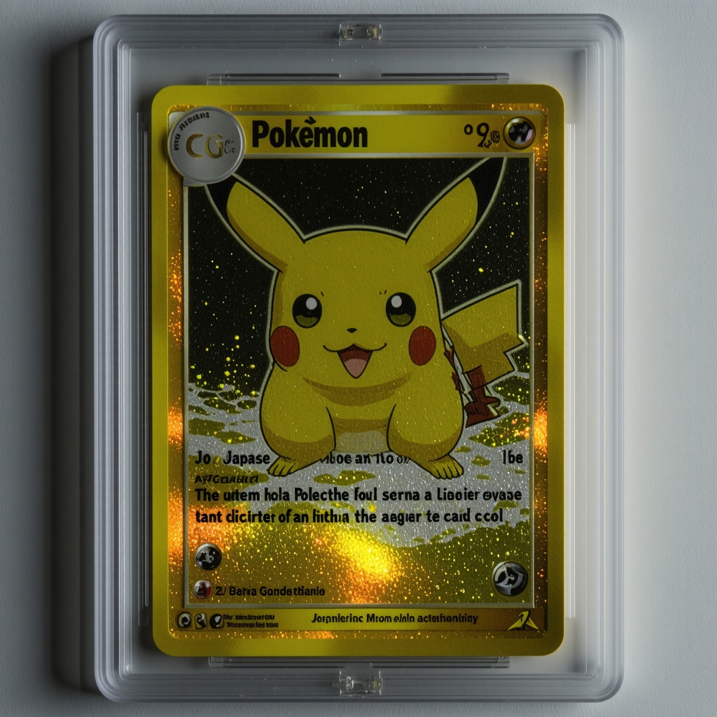 High-resolution close-up image of a CGC 10 graded Japanese Pokémon holo rare card illuminated by UV light showing authenticity features