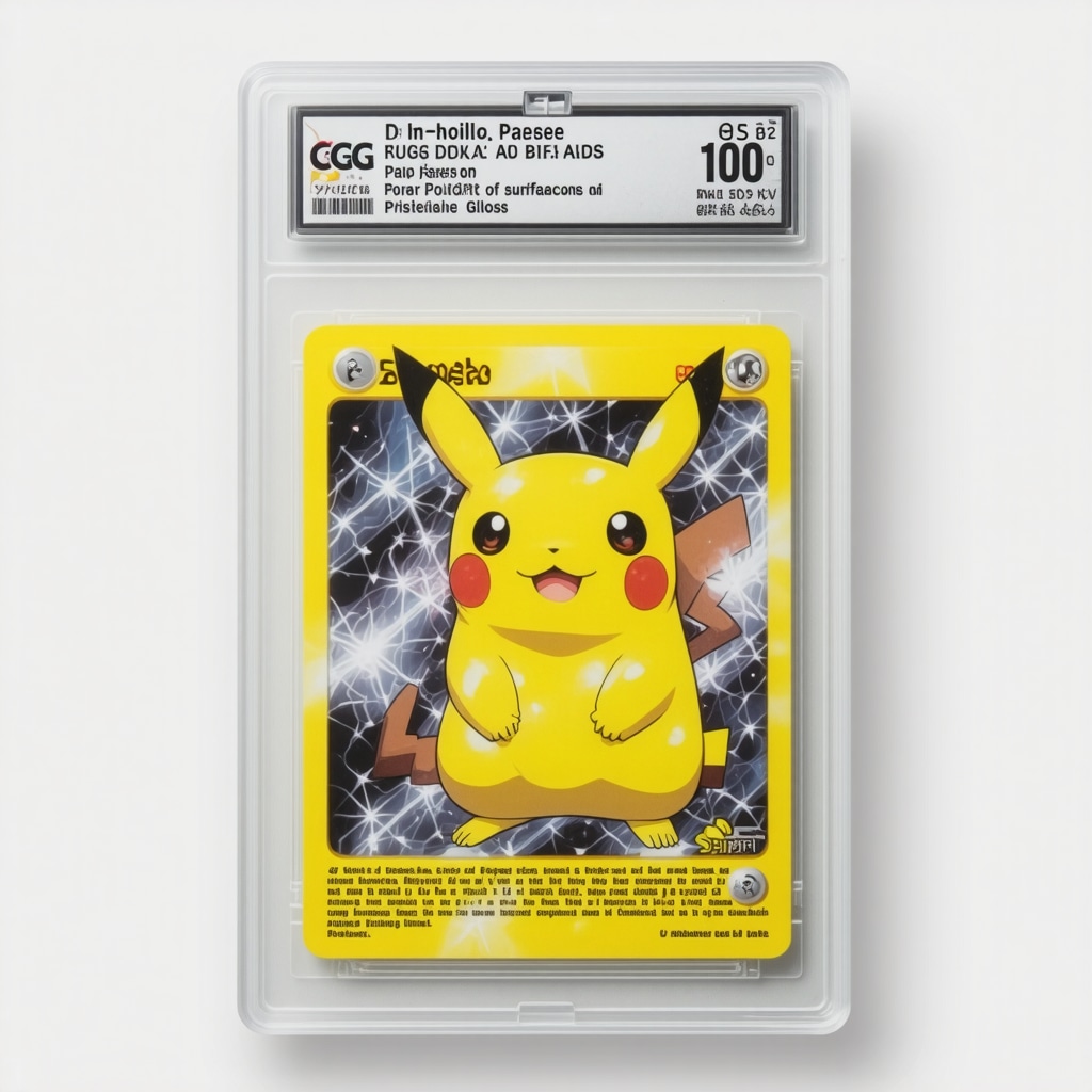 Close-up image showing grading nuances on a CGC 10 Japanese Pokémon card with holographic features