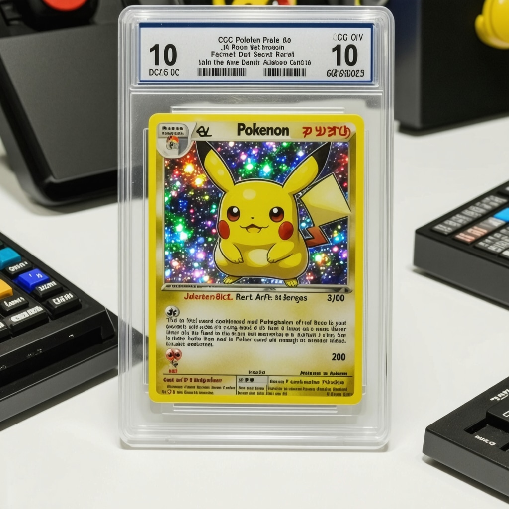 CGC 10 Japanese Pokémon Secret Art Rare card illuminated under UV light revealing holographic and print authenticity details