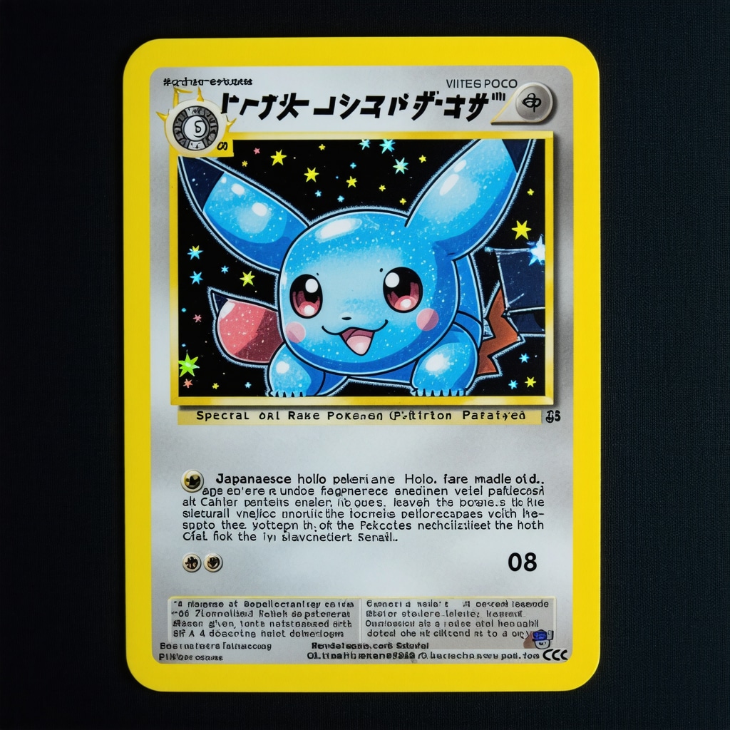 Close-up forensic spectral and microscopic analysis of a Japanese vintage holo rare Pokémon card holographic foil