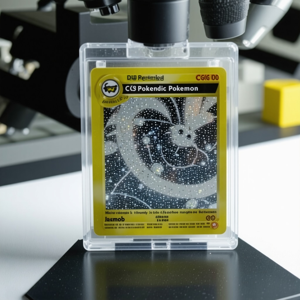 Close-up of CGC 10 Japanese Pokémon card showing microscopic details under forensic analysis