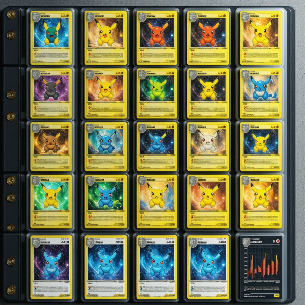 Digital marketplace interface featuring CGC 10 Japanese vintage cards, blockchain authentication badges, and AI data analytics