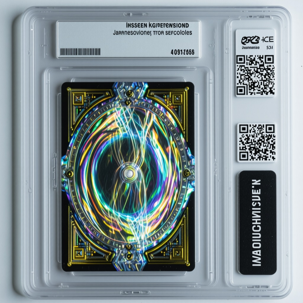 Close-up of Japanese holo card holofoil effects under special lighting and CGC graded slab with security features