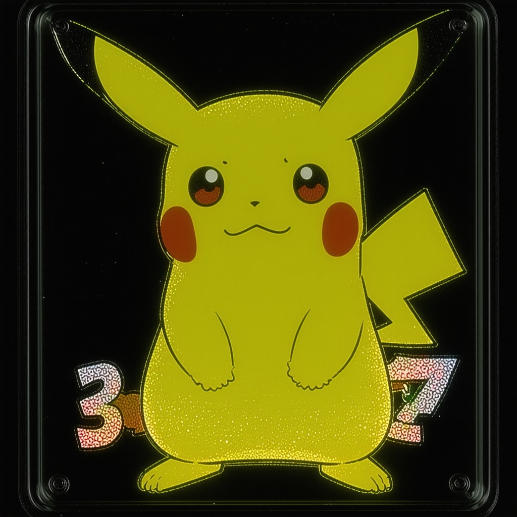 Close-up image of a CGC Pristine 10 Japanese Supporter Pokémon card illuminated by UV light revealing holographic and print detail