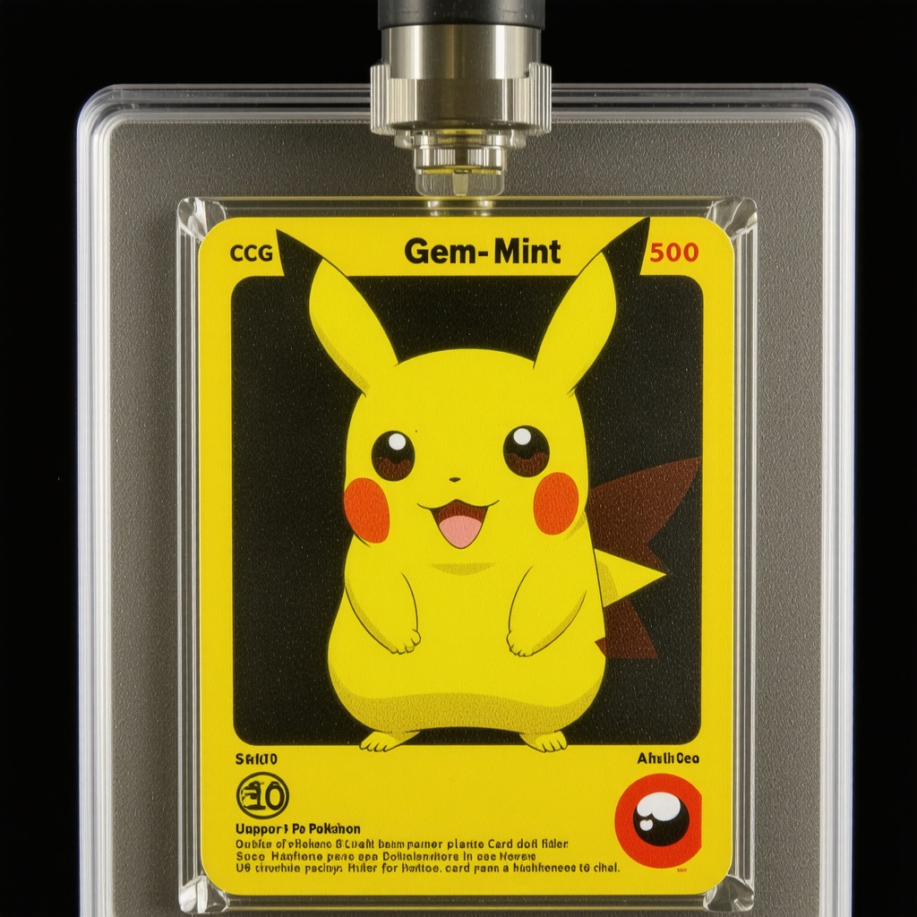 Close-up microscopic image showing detailed halftone dots and paper fibers on a CGC Gem Mint 10 Japanese Pokémon card