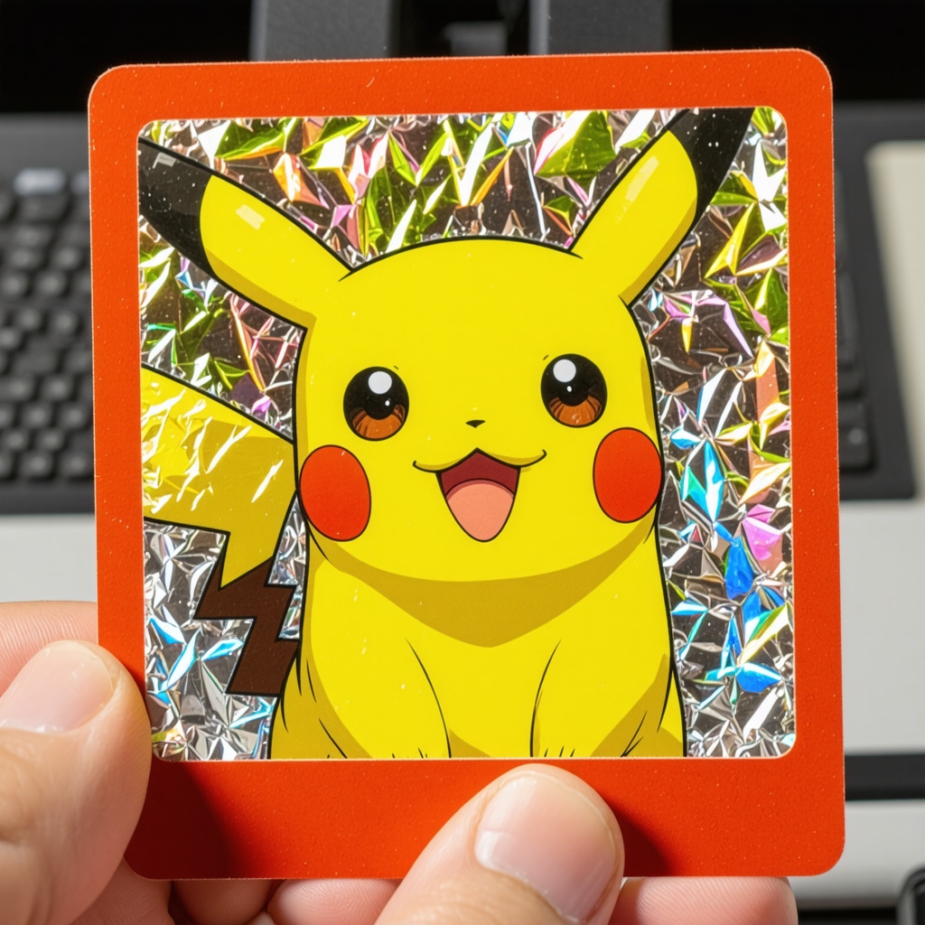 High-resolution microscopic image showing surface and holographic details of a pristine Japanese Pokémon card
