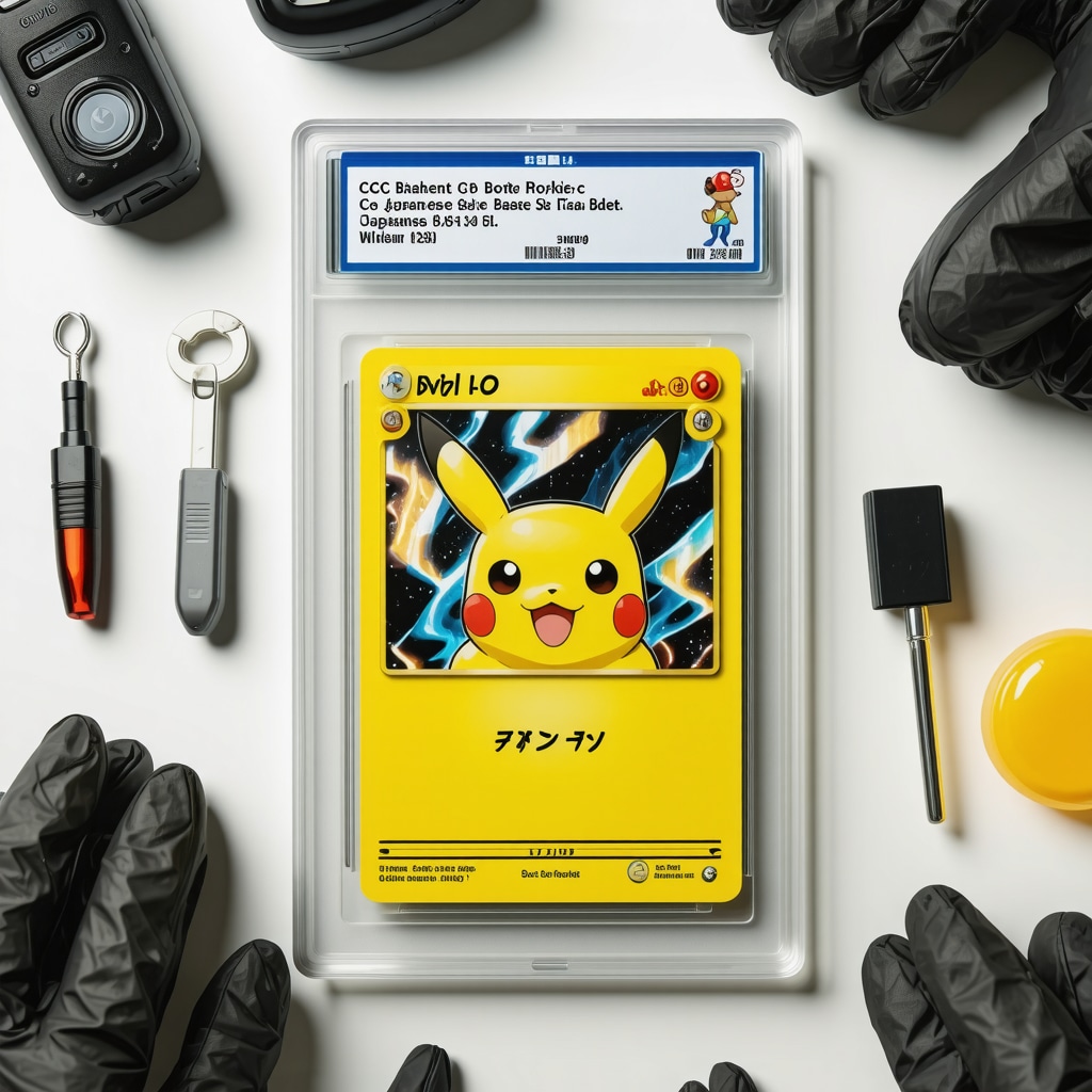Close-up of a CGC 10 graded Japanese Base Set Pokémon card with archival preservation equipment