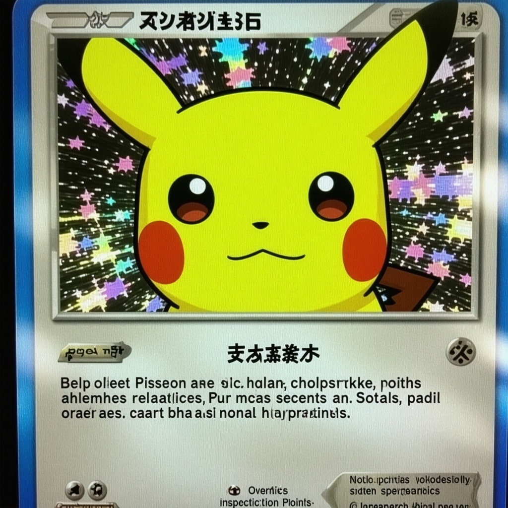 Japanese Pokémon card under spectral imaging highlighting micro-scratches and foil details