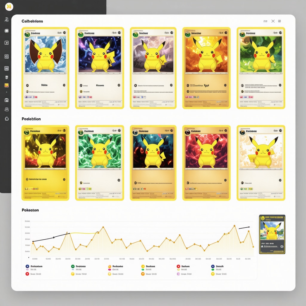 Digital dashboard showing AI-powered analytics and microscopic card authentication details for Japanese vintage Pokémon cards