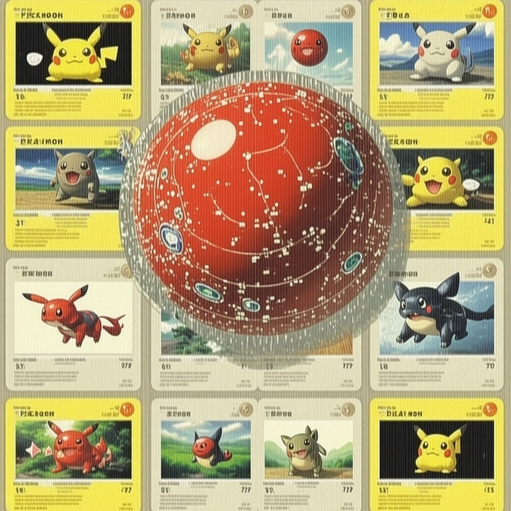 Artificial intelligence analyzing Japanese Pokémon cards with market data visualizations