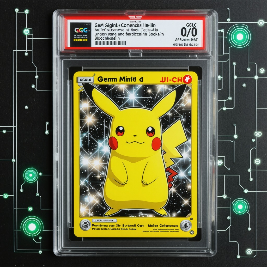 CGC Gem Mint 10 Japanese Pokémon card displayed with AI scanning and blockchain verification graphics