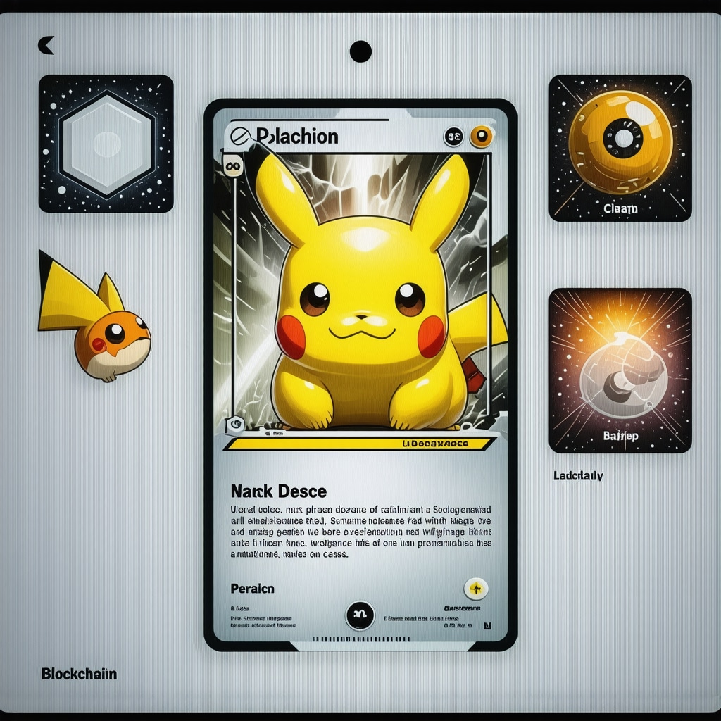 Digital representation of AI analyzing a CGC 10 Japanese Pokémon card with blockchain ledger icons