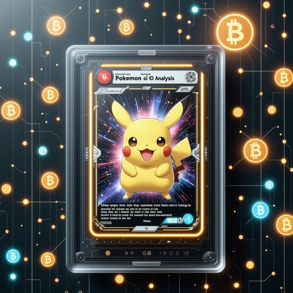 Digital interface displaying AI and blockchain technology verifying a CGC 10 graded Japanese holographic Pokémon card