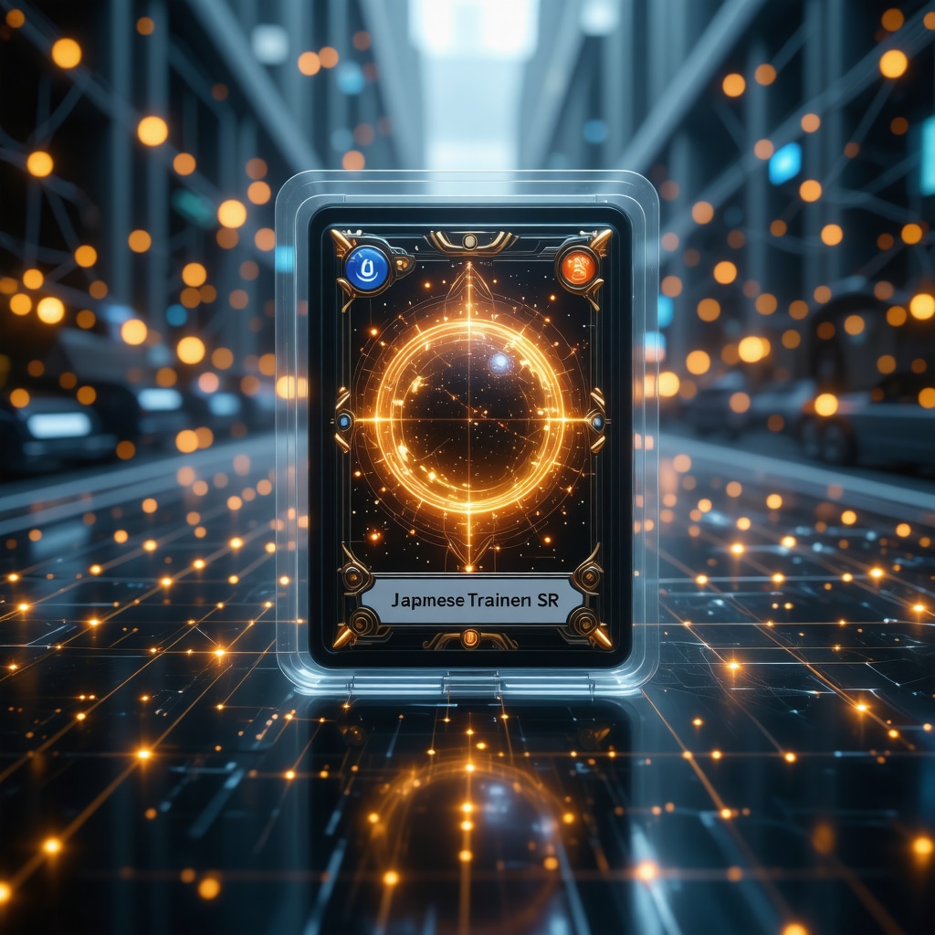 Digital analysis of CGC Gem Mint 10 Japanese Trainer SR card with blockchain network visualization