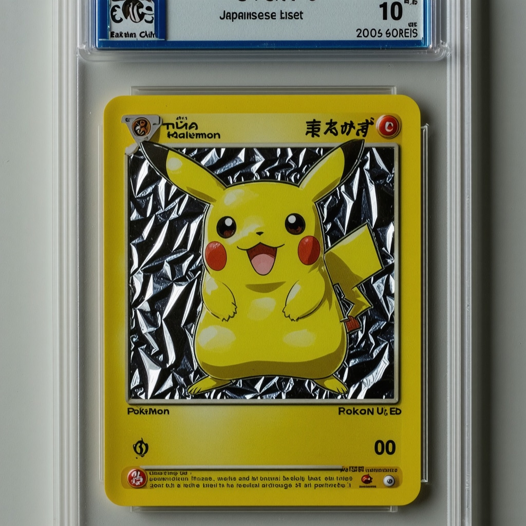 Close-up of CGC 10 Japanese Base Set Pokémon card under UV light highlighting holographic foil and authentication details