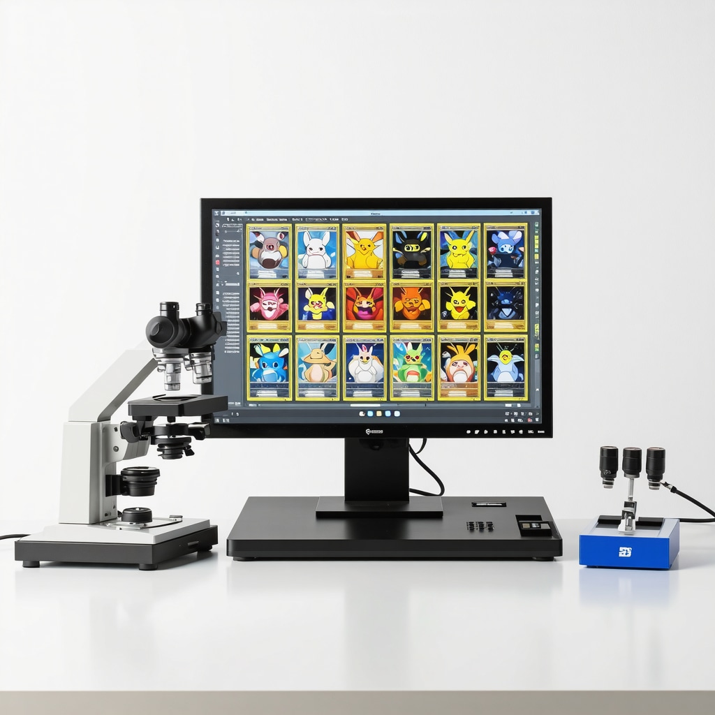 Forensic lab equipment analyzing CGC Gem Mint 10 Japanese Trainer Support Pokémon cards