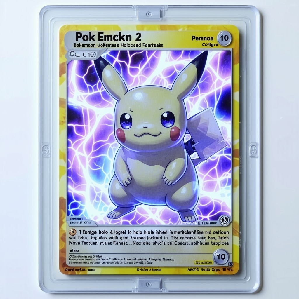 Close-up of CGC 10 Japanese vintage holo Pokémon card under UV light with blockchain and verification symbols