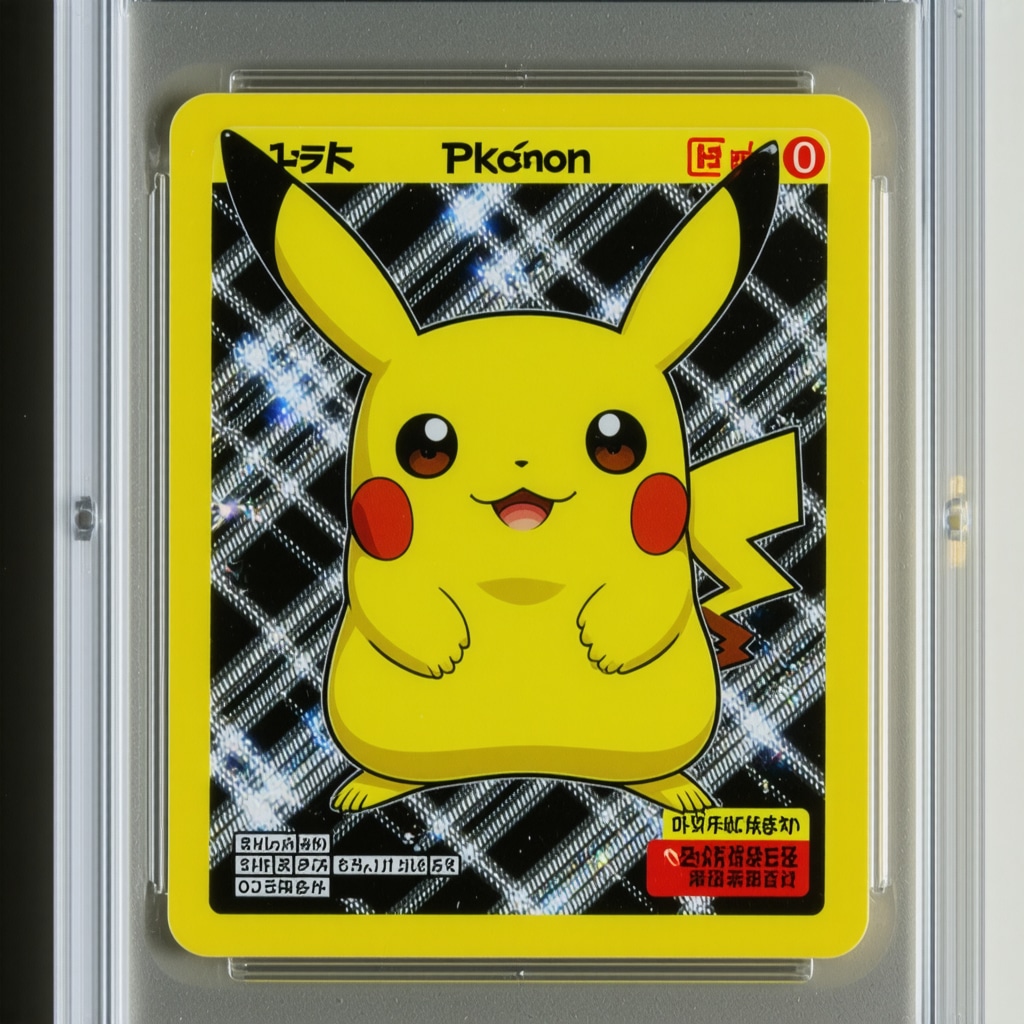 Close-up of CGC 10 Japanese Pokémon promo card under spectral analysis showing holographic and authentication details