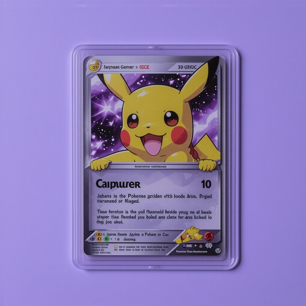 Close-up image of a CGC Gem Mint 10 Japanese Pokémon card under UV light showing authentication details