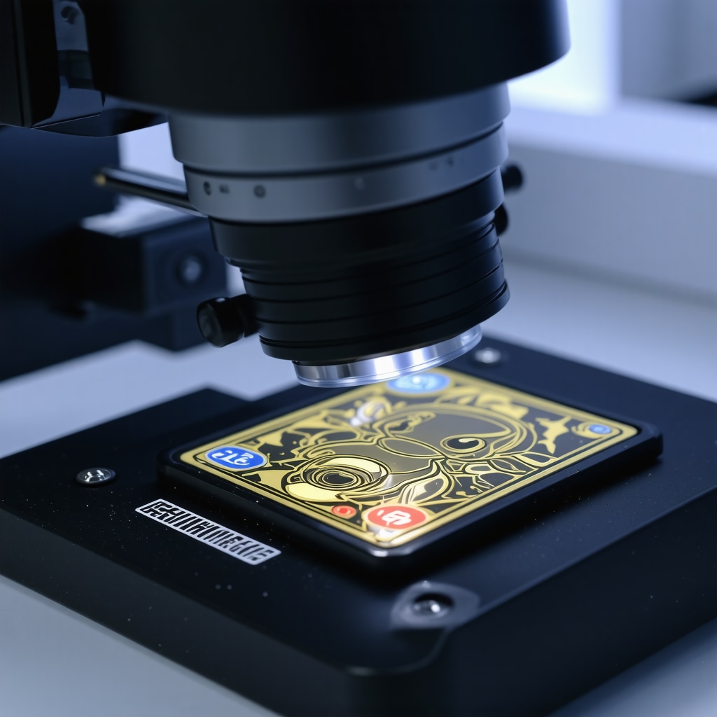 Magnified view of CGC Pristine 10 Japanese Gold Pokémon card under UV light in a professional authentication lab