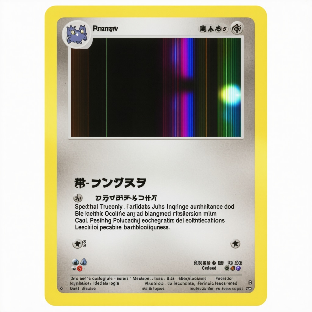 Japanese vintage holo Pokemon card analyzed with AI spectral data and blockchain provenance visualization