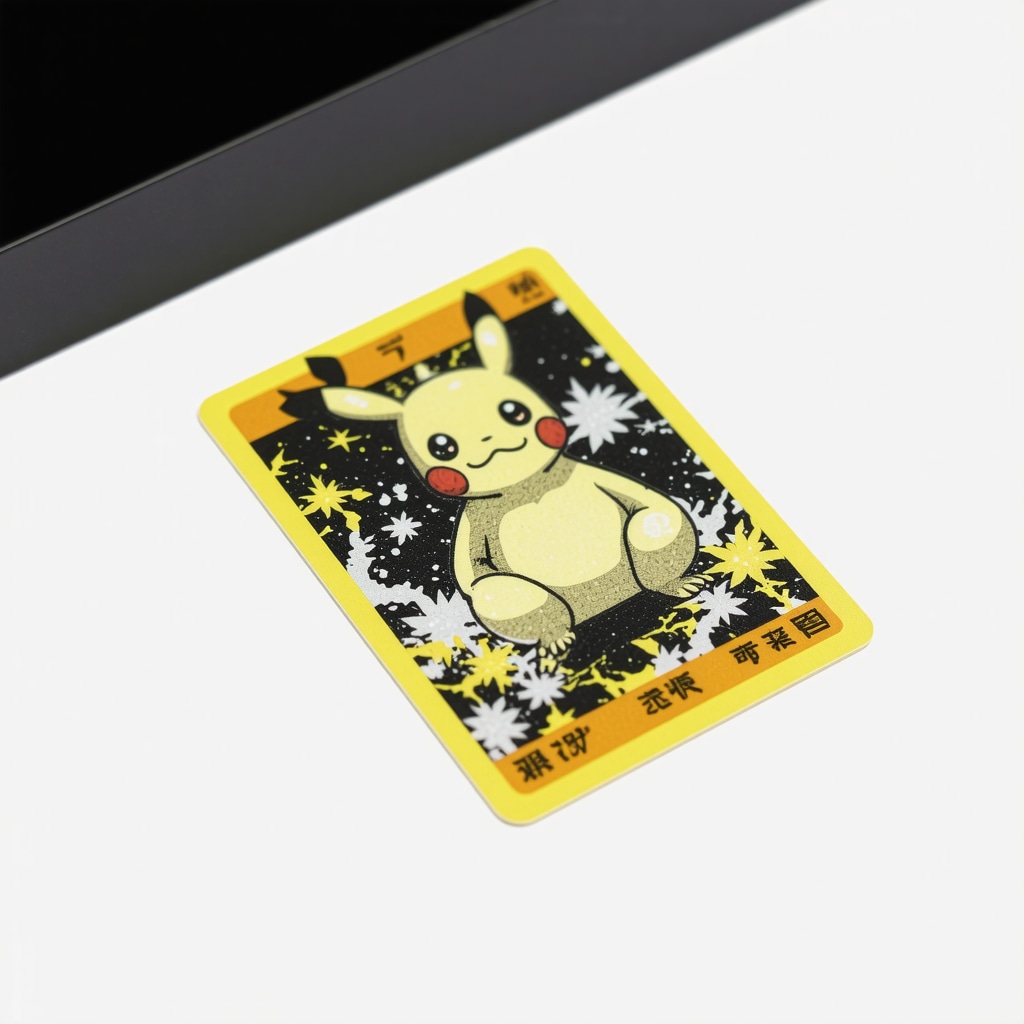 Laboratory setup with hyperspectral imaging technology examining a Japanese Pokémon card in pristine condition