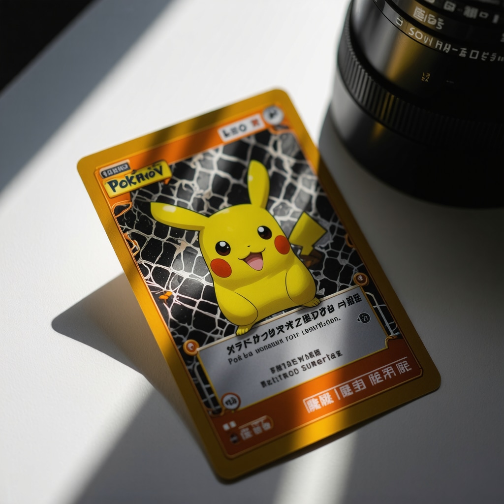 Close-up of Japanese Pokémon card showing foil patterns and surface details under specialized lighting
