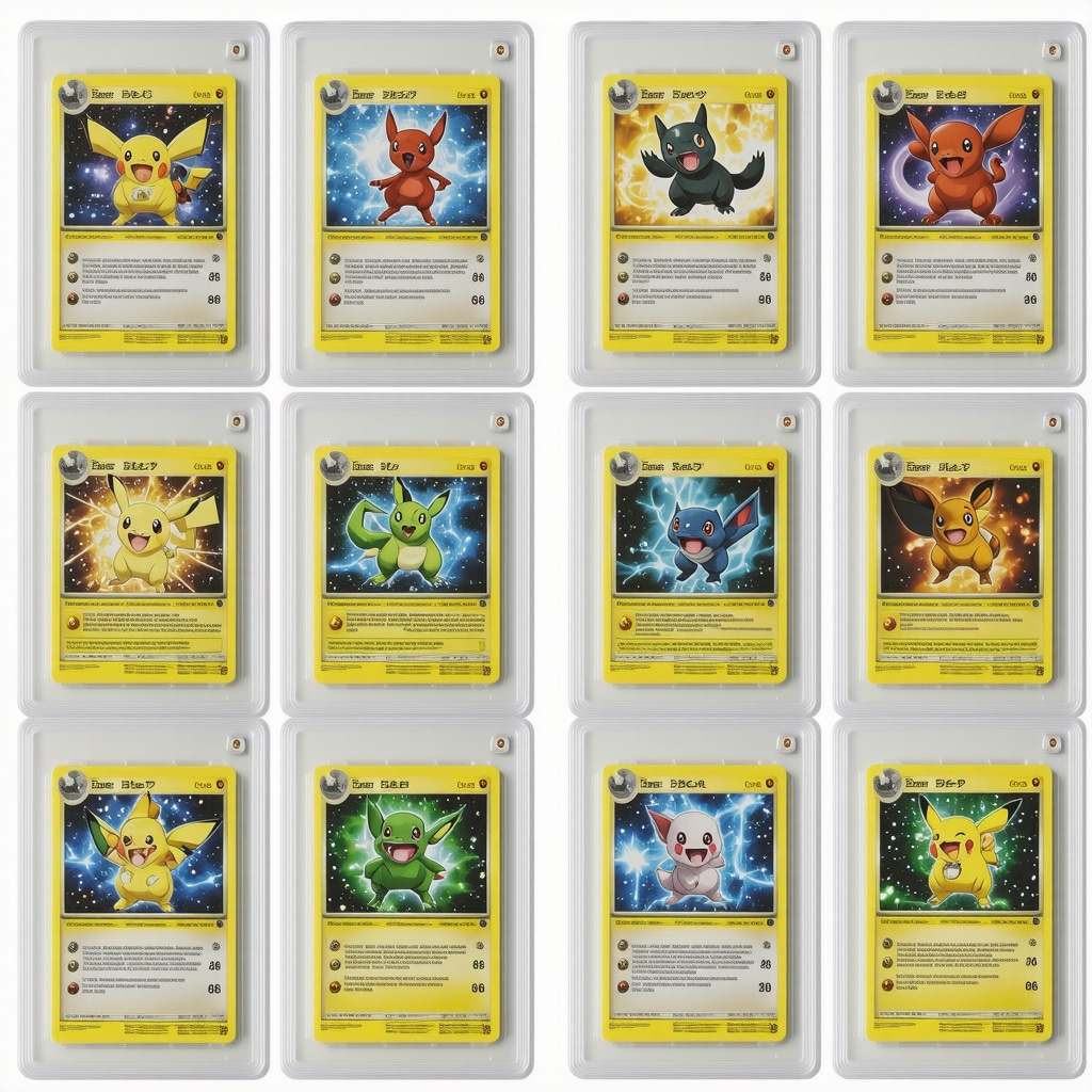 CGC Gem Mint 10 Japanese Trainer Support Pokémon cards in UV-protective cases with forensic tools