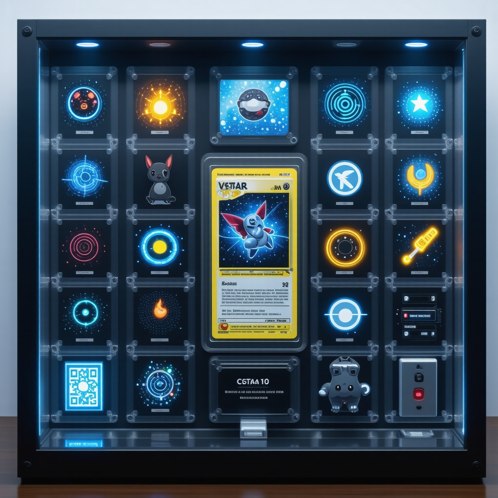 CGC 10 Japanese VSTAR Universe Pokémon card in high-tech archival case with blockchain and environmental control symbols