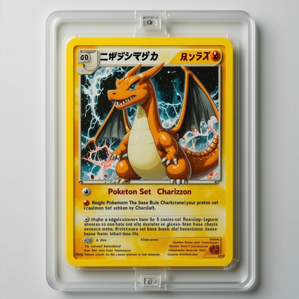 Pristine CGC 10 Japanese Pokémon Base Set Charizard card displayed in UV-protected case showing surface gloss and sharp edges