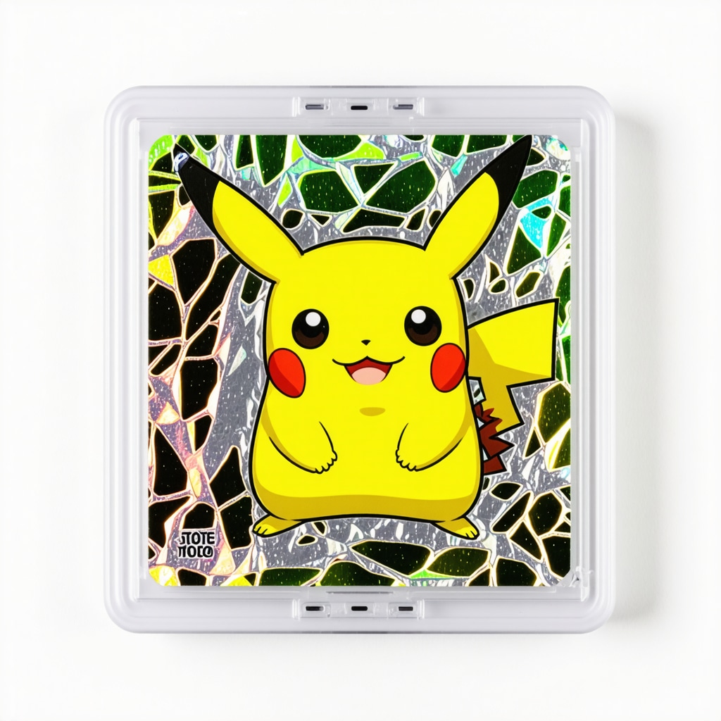 Detailed close-up of a CGC 10 Japanese promo Pokemon card showing holographic foil and UV light grading inspection