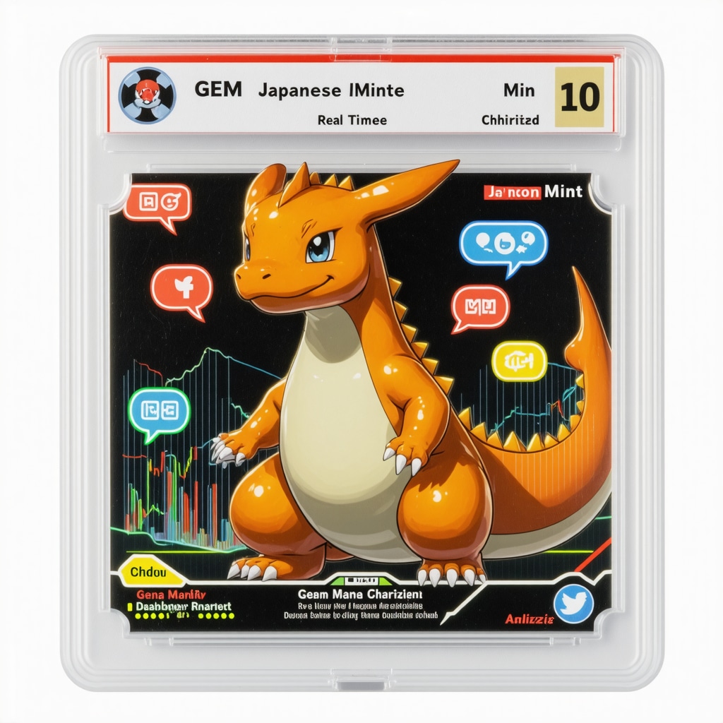 CGC Gem Mint 10 Japanese Charizard card alongside digital charts and negotiation icons representing expert selling tactics