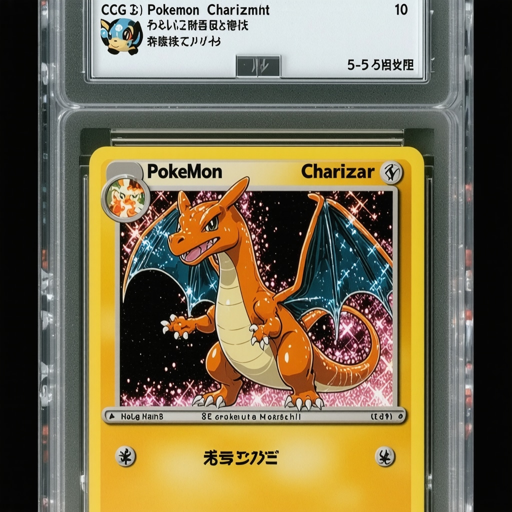 Close-up image of CGC Gem Mint 10 graded Japanese Pokémon Charizard card showing holographic CGC label and pristine holofoil surface