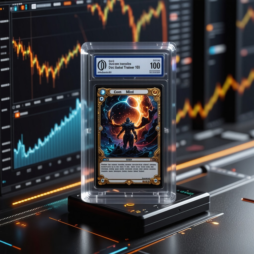 CGC Gem Mint 10 Japanese full art trainer card in a blockchain-verified display with AI analytics overlay