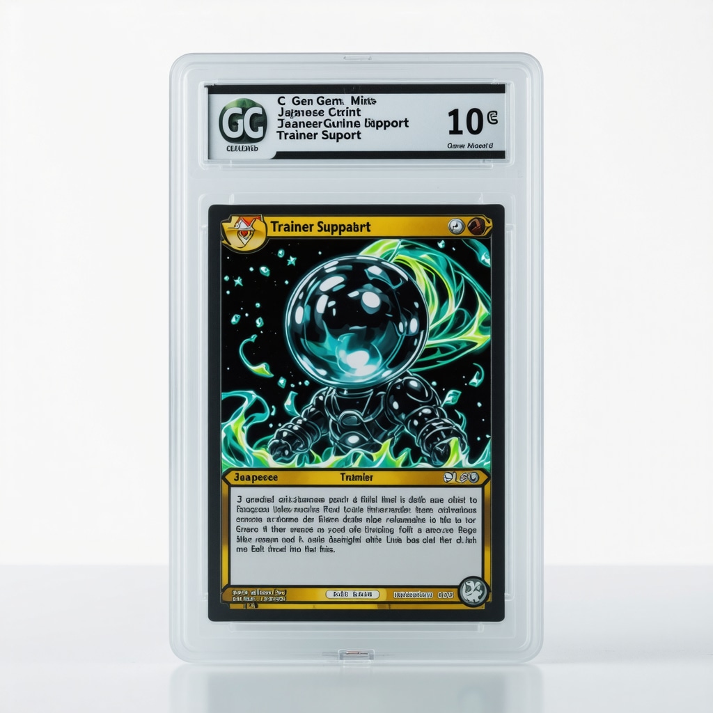Close-up image of a CGC Gem Mint 10 graded Japanese Trainer Support card with holographic foil and grading details