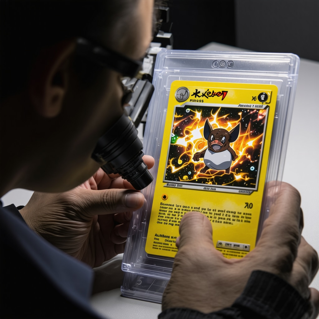 Advanced imaging technology inspecting a pristine Japanese Pokémon card in CGC grading lab
